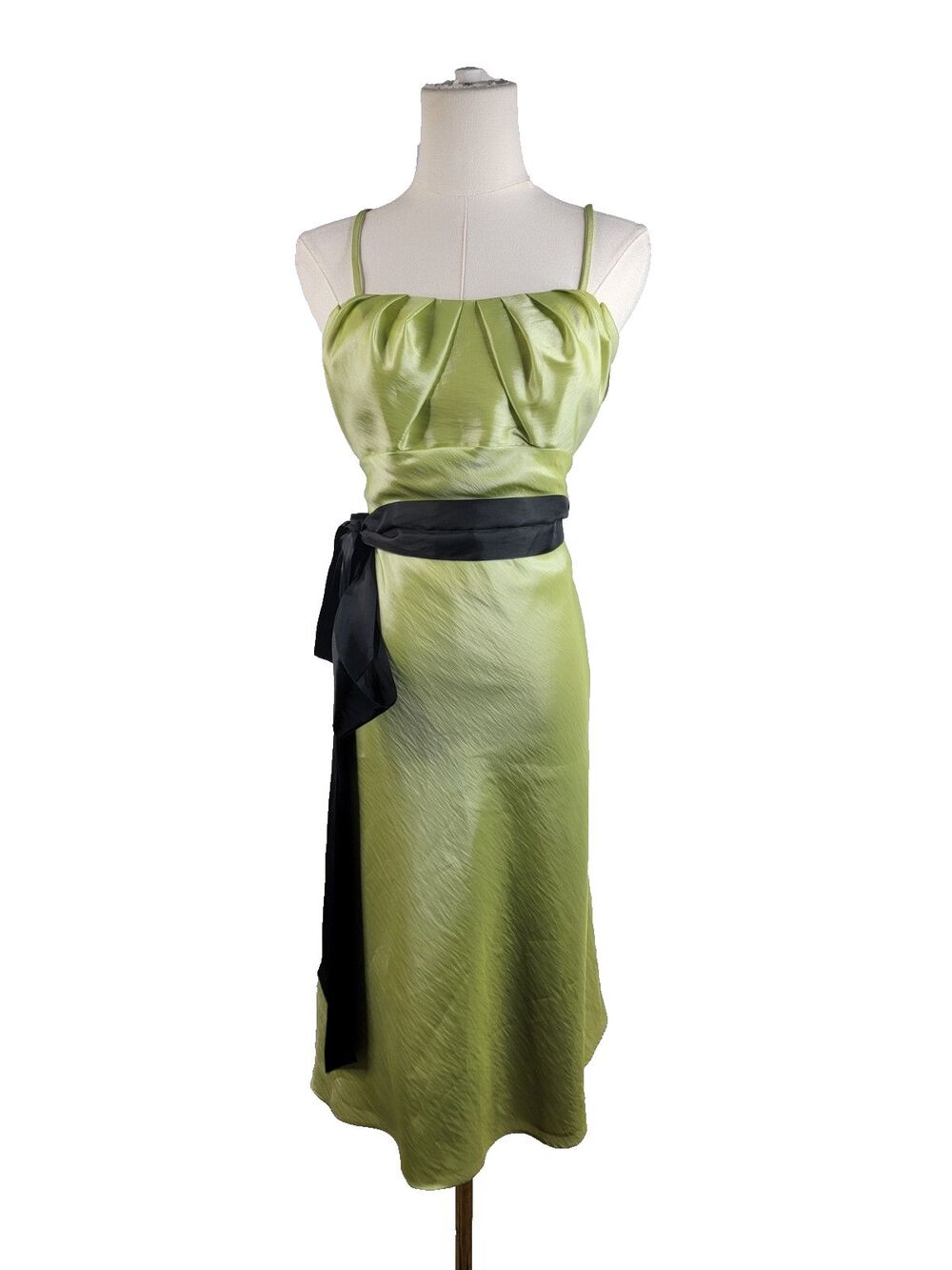 Wtoo Vintage-Vibe Green Midi Dress Satin Waist Tie 10 Coquette Y2K